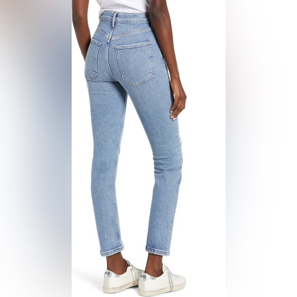 AGOLDE Riley Ripped Super High Waist Crop Straight Leg Jeans in Whiplash - Picture 2 of 13